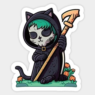 The Whiskered Reaper: A Feline of Death Sticker